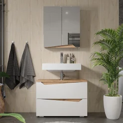 Vicco Armoire de toilette Blanc/Artisan 60x67cm avec étagère réglable en hauteur* Armoire De Toilette