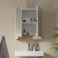 Vicco Armoire de toilette Blanc/Artisan 60x67cm avec étagère réglable en hauteur* Armoire De Toilette