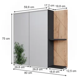 Vicco Armoire de toilette Anthracite/chêne doré 80x75cm* Armoire De Toilette