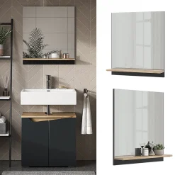 Vicco Armoire de toilette Anthracite 60x67cm avec étagère