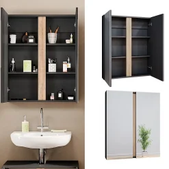Vicco Armoire de toilette Anthracite 70.4x84cm avec 2 portes* Armoire De Toilette