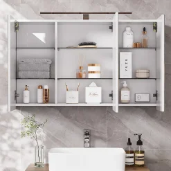 Vicco Armoire de toilette Blanc 100x60cm avec 3 portes et éclairage LED* Armoire De Toilette
