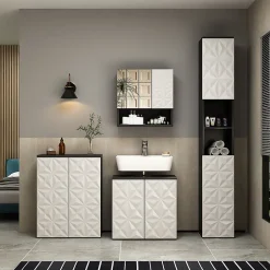 Vicco Armoire de toilette Noir 54x55cm avec porte et compartiments ouverts