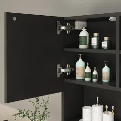 Vicco Armoire de toilette Noir 54x55cm avec porte et compartiments ouverts