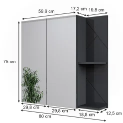 Vicco Armoire de toilette Anthracite Haute brillance 80x75cm* Armoire De Toilette