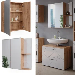 Vicco Armoire de toilette Chêne doré/blanc brillant 80x75cm* Armoire De Toilette