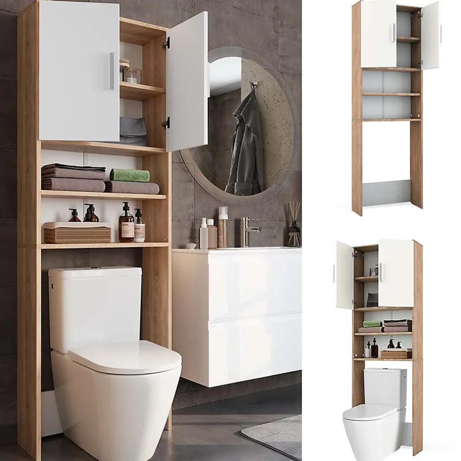 Vicco Armoire de toilette Sonoma/blanc 64x190cm avec 2 portes