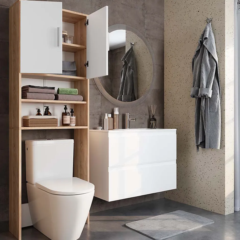 Vicco Armoire de toilette Sonoma/blanc 64x190cm avec 2 portes