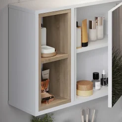 Vicco Armoire de toilette blanc/chêne 60x45cm avec 2 compartiments ouverts et 1 porte