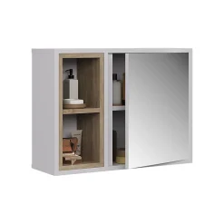 Vicco Armoire de toilette blanc/chêne 60x45cm avec 2 compartiments ouverts et 1 porte