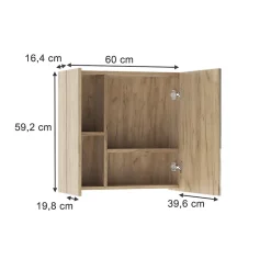 Vicco Armoire de toilette Chêne de force doré 60x59.2cm Avec étagères et 1 porte miroir* Armoire De Toilette