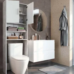 Vicco Armoire de toilette Béton/blanc 64x190cm avec 2 portes* Meuble Wc