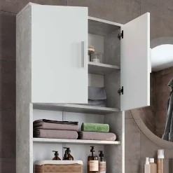 Vicco Armoire de toilette Béton/blanc 64x190cm avec 2 portes* Meuble Wc