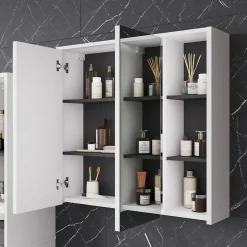 Vicco Armoire de toilette blanc/gris 80x75cm avec des étagères ouvertes