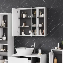 Vicco Armoire de toilette blanc/gris 80x75cm avec des étagères ouvertes