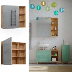 Vicco Armoire de toilette Chêne 90x80.9cm avec porte et compartiments ouverts* Armoire De Toilette