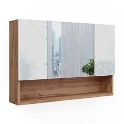 Vicco Armoire de toilette Blanc brillant/Chêne doré 17x55cm