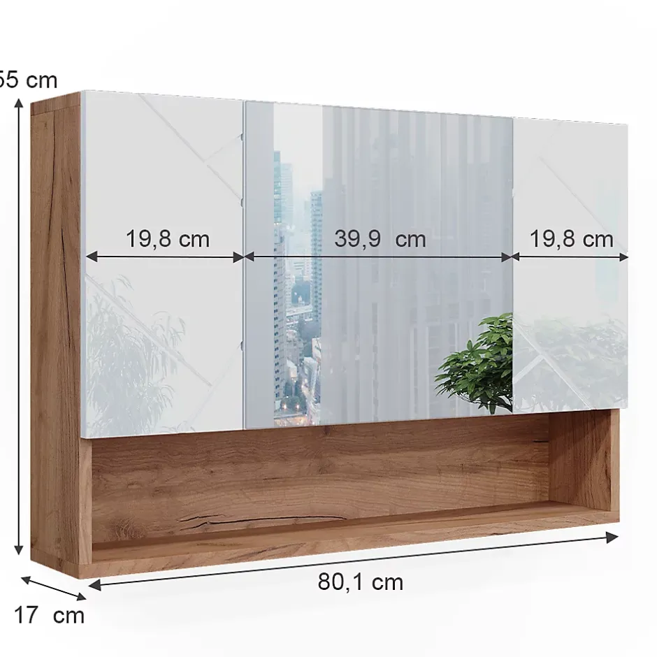 Vicco Armoire de toilette Blanc brillant/Chêne doré 17x55cm