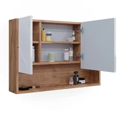 Vicco Armoire de toilette Blanc brillant/Chêne doré 17x55cm