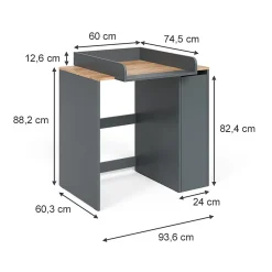 Vicco Armoire machine à laver Anthracite/chêne doré 93.6x88.2cm 2 pièces avec plan à langer