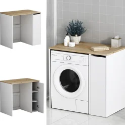 Vicco Armoire machine à laver Blanc 93.5x88.5cm avec 3 compartiments* Meuble Wc