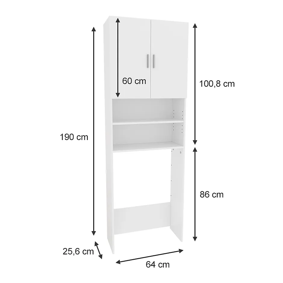 Vicco Armoire machine à laver Blanc 64x190cm avec 2 portes courtes* Meuble Wc