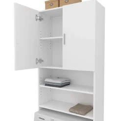 Vicco Armoire machine à laver Blanc 64x190cm avec 2 portes courtes* Meuble Wc
