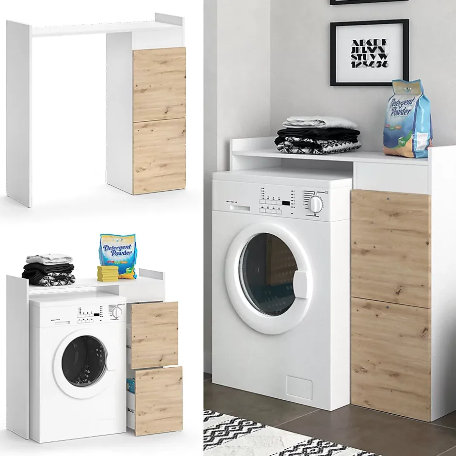 Vicco Armoire machine à laver Blanc 99x98cm avec 2 tiroirs