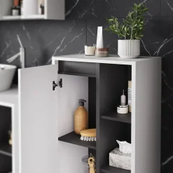 Vicco Armoire Midischrank blanc/gris 50x86cm avec des étagères ouvertes* Armoire De Salle De Bains