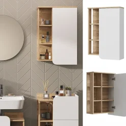 Vicco Armoire murale Sonoma/blanc 50x75cm avec porte et compartiments ouverts* Armoire De Salle De Bains