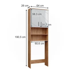 Vicco Armoire pour machine à laver Blanc brillant/Chêne doré 64x190.5cm