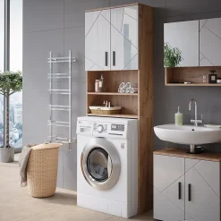 Vicco Armoire pour machine à laver Blanc brillant/Chêne doré 64x190.5cm