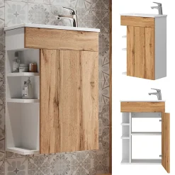 Vicco Ensemble de meubles de salle de bain Chêne de force doré 2 parties, avec lavabo* Lave-Mains