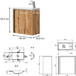 Vicco Ensemble de meubles de salle de bain Chêne de force doré 2 parties