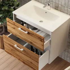 Vicco Ensemble de meubles de salle de bains Chêne blanc/force de lor 61x61.5cm avec lavabo* Lave-Mains