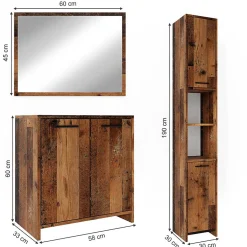 Vicco Ensemble de meubles de salle de bain Chêne rustique 3 pièces, avec armoire haute* Ensemble Meuble De Salle De Bains