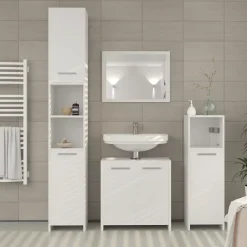 Vicco Ensemble de meubles de salle de bain Blanc 3 pièces, avec armoire haute