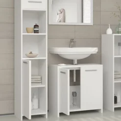 Vicco Ensemble de meubles de salle de bain Blanc 3 pièces, avec armoire haute