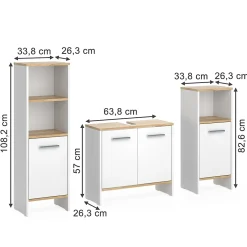 Vicco Ensemble de meubles de salle de bains Chêne blanc/force de lor 3 pièces* Ensemble Meuble De Salle De Bains