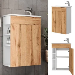 Vicco Ensemble de meubles de salle de bain Chêne de force doré 2 parties, avec lavabo* Lave-Mains