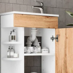 Vicco Ensemble de meubles de salle de bain Chêne de force doré 2 parties, avec lavabo* Lave-Mains