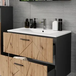 Vicco Ensemble de meubles de salle de bains Anthracite/Artisan 2 pièces
