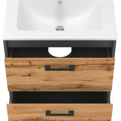 Vicco Ensemble de meubles de salle de bains Anthracite/chêne doré 61x61.5cm avec lavabo
