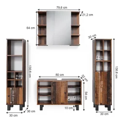 Vicco Ensemble de meubles de salle de bain Chêne rustique 4 pièces, avec armoire haute* Ensemble Meuble De Salle De Bains
