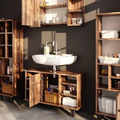 Vicco Ensemble de meubles de salle de bain Chêne rustique 4 pièces, avec armoire haute* Ensemble Meuble De Salle De Bains