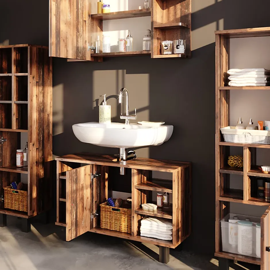 Vicco Ensemble de meubles de salle de bain Chêne rustique 4 pièces, avec armoire haute* Ensemble Meuble De Salle De Bains