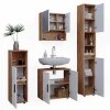 Vicco Ensemble de meubles de salle de bain Blanc brillant/Chêne doré 4 pièces, avec armoire haute