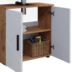 Vicco Ensemble de meubles de salle de bain Blanc brillant/Chêne doré 4 pièces, avec armoire haute