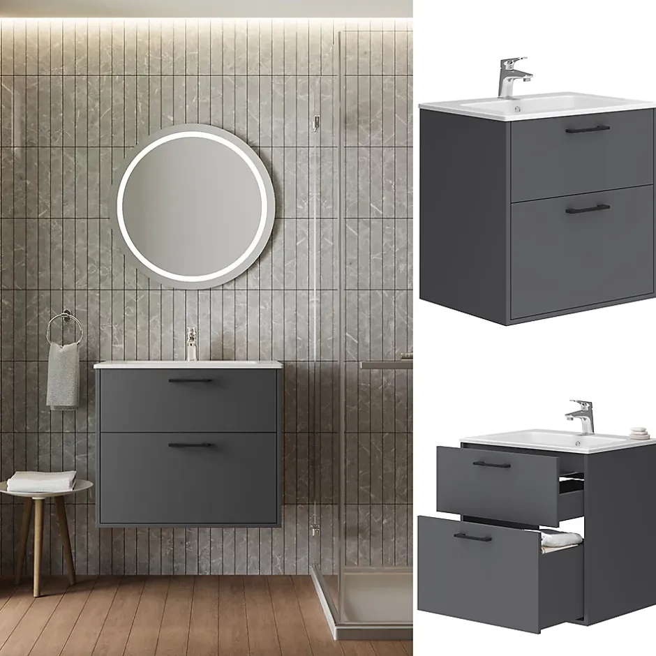 Vicco Ensemble de meubles de salle de bains Anthracite 61x61.5cm avec lavabo