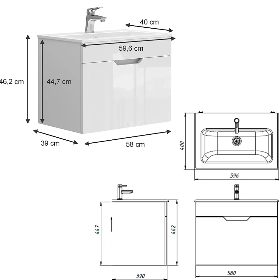 Vicco Ensemble meubles bain Blanc 2 pièces, armoire basse 60 cm